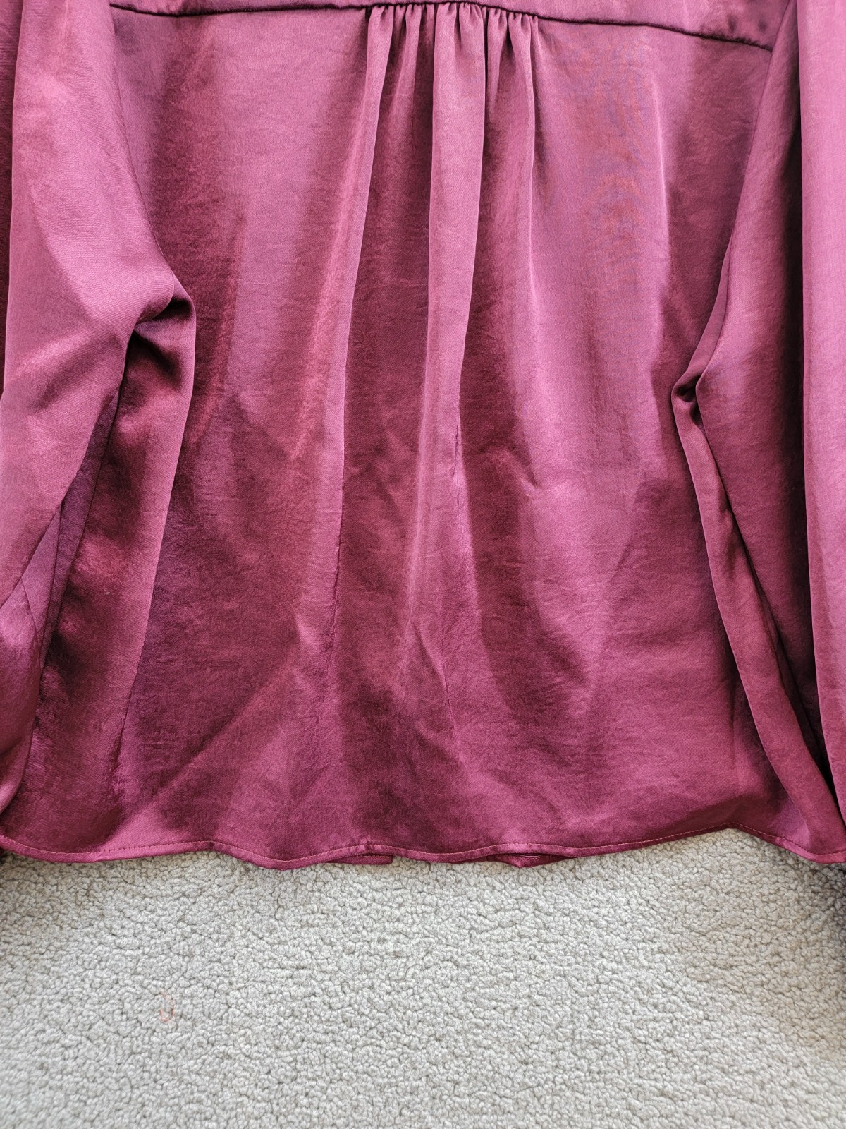 Karen Kane Shirred Blouse Women's L Wine Solid Collared Long Sleeve Button Front - Picture 12 of 16