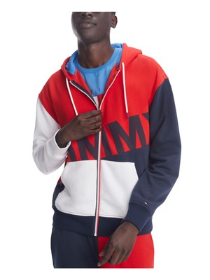 

TOMMY HILFIGER Мужской красный свитер с цветными блоками и длинными рукавами, классический крой, полная молния