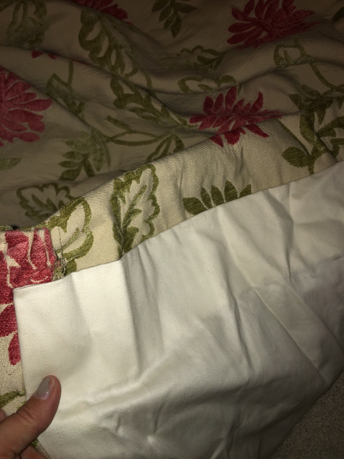 TWO Handmade Floral Velvet Curtain Panels Pink Green Gorgeous!