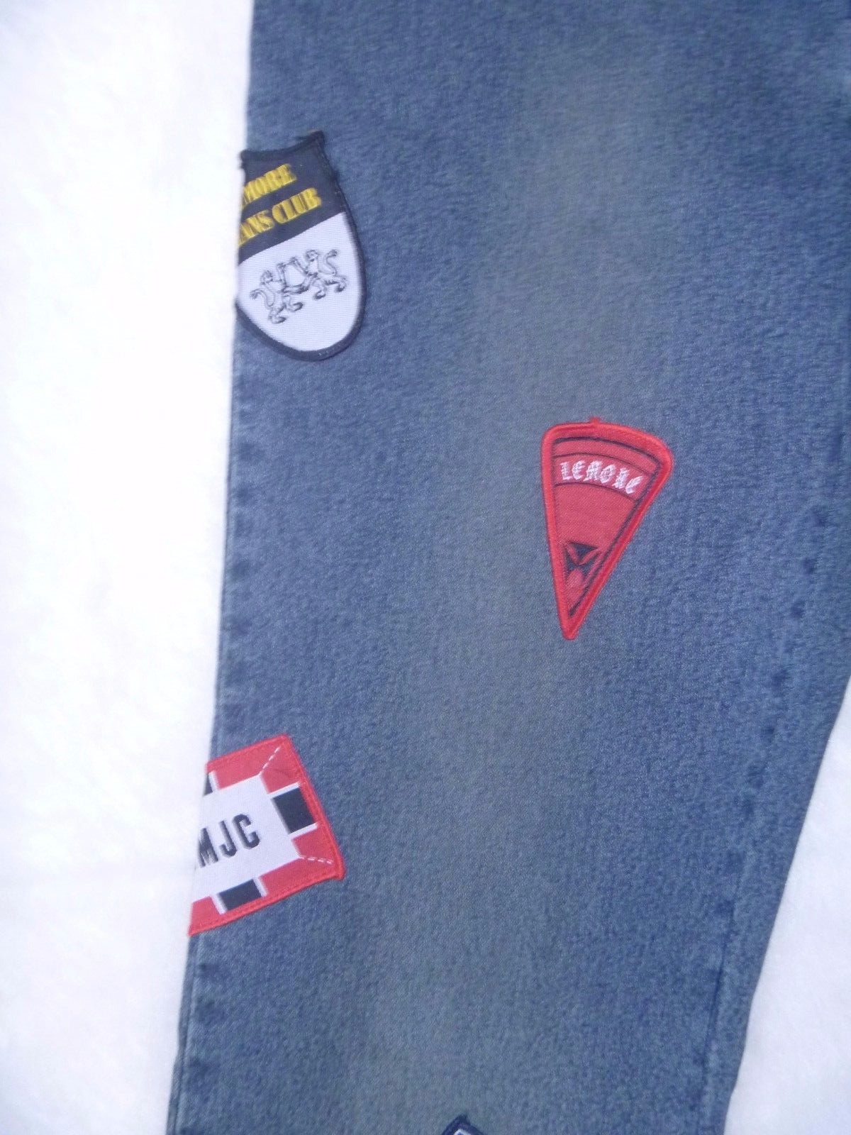 LEMORE JEANS Embelllished Racing Fan blue denim jeans Juniors size 11 Cool!