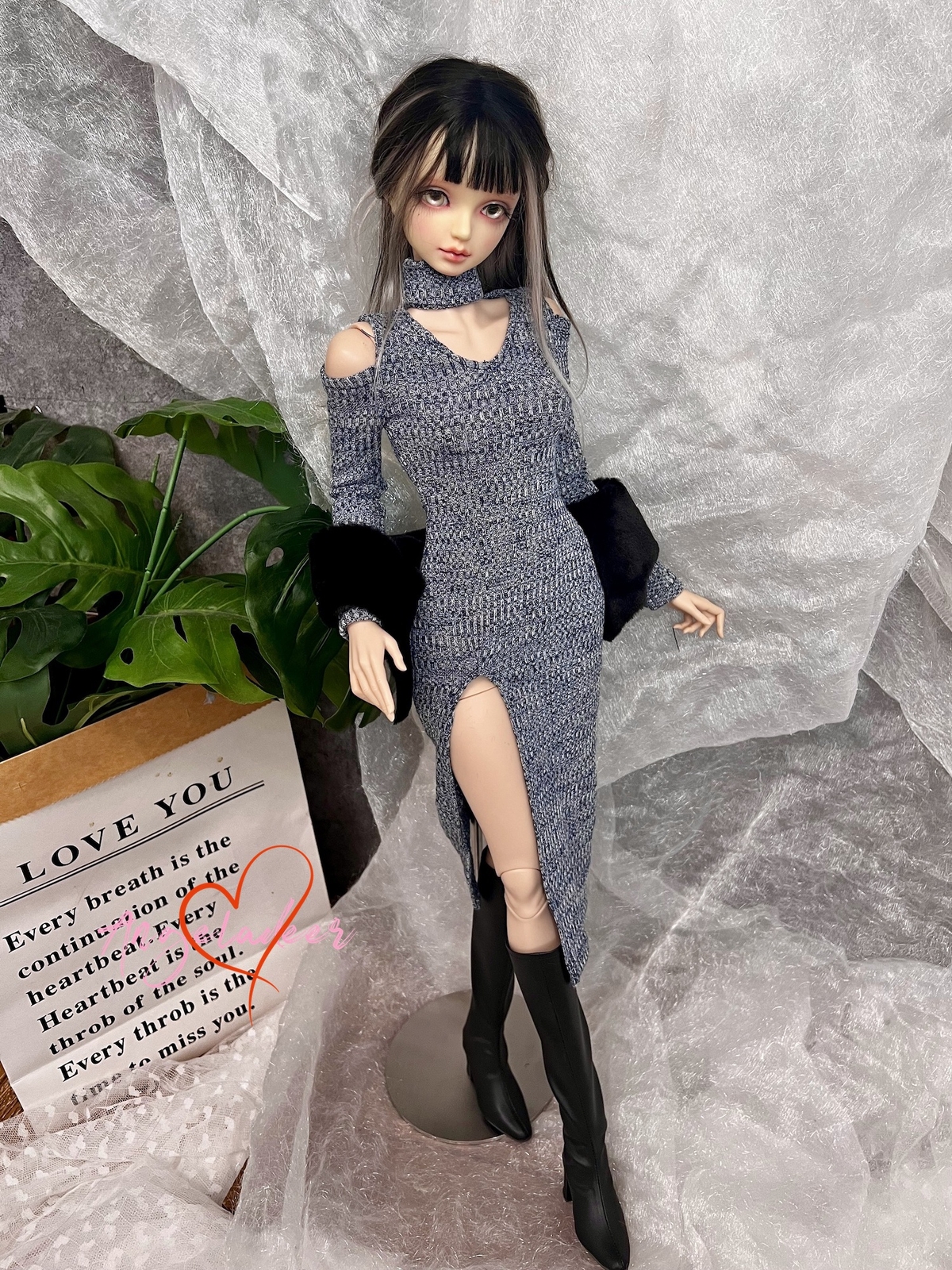 1/4MSD 1/3SD IP SID EID BJD Doll Clothes Grayish Blue Slit