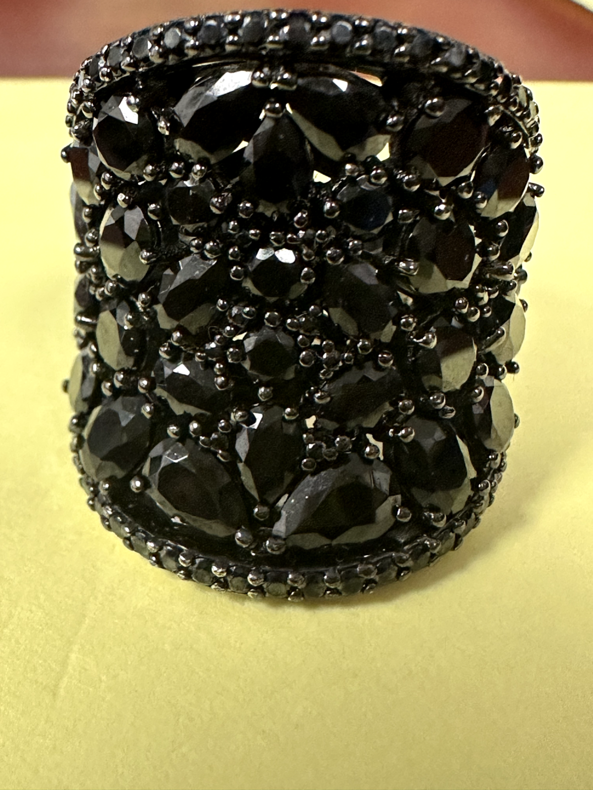 Designer BBJ Signed .925 Sterling Silver, Black Stones, Bling Ring, Size 7.5