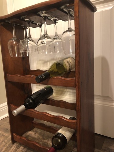 Home 15 Bottle Wine Rack w 8 Wine Glass Rack; Brown.19in L; 8.5in W; 28in H