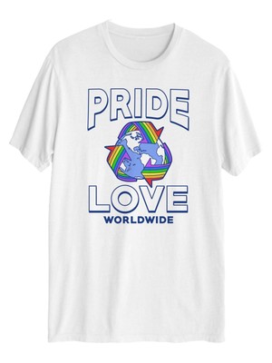 

JEM COLLECTIVE Мужская белая футболка с коротким рукавом Pride Worldwide с графическим рисунком, Белый, 1WRDC453