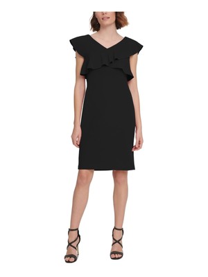 

Женское черное вечернее платье-футляр DKNY с коротким рукавом на молнии и V-образным вырезом выше колена, Черный