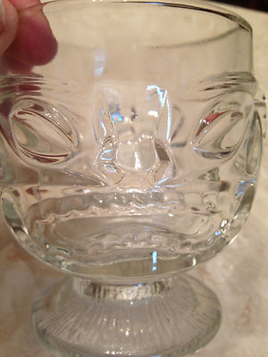 Vtg Hawaiian Happy Sad Face Heavy Glass Tiki Footed Mug Figural Bowl Mai Tai Bar
