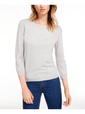 

MAISON JULES Womens Grey Heather Футболка с круглым вырезом и рукавами 3/4 для юниоров, Серый