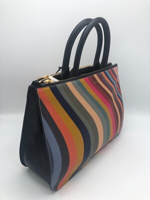 PAUL SMITH PAUL SMITH SWIRL WOMEN'S LEATHER STRIPE 'DOUBLE ZIP' TOTE CROSSBODY HAND BAG