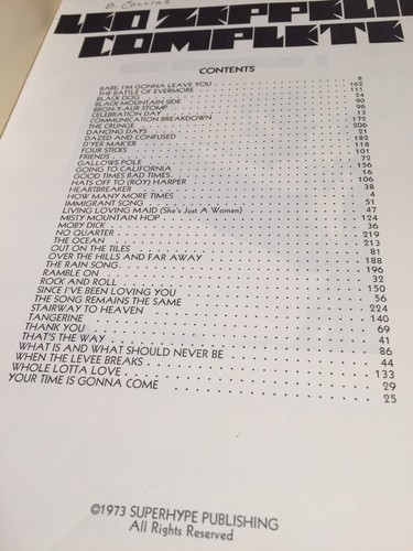 LED ZEPPELIN Complete Song Book