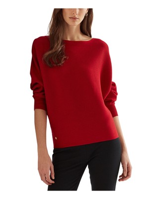 

LAUREN RALPH LAUREN Женский красный топ в рубчик с круглым вырезом и рукавами 3/4