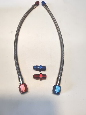 4AN 12'' NITROUS STAINLESS HOSE 4AN To 3AN RED And BLUE With 4an 1/8 Npt Fittings