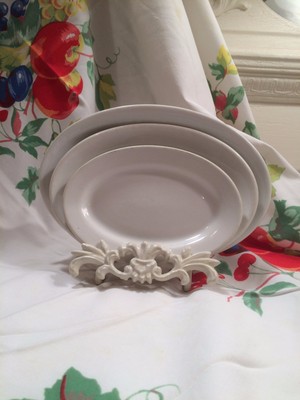 SIMPLY VINTAGE IRONSTONE SET OF 3 OVAL SERVING PLATTERS GYPSY CHIC DECOR