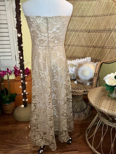 Pre-owned Lilly Pulitzer Aubrianna Strapless Midi Dress Gold Metallic Lace Size 14