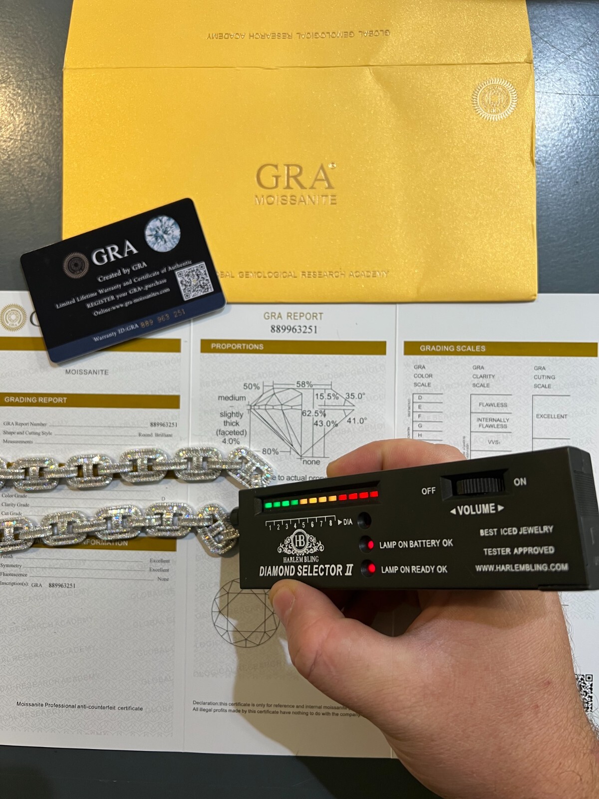 Pre-owned Silver Baguette Moissanite Solid 925  Gucci Link Chain Necklace Pass Diamond Test