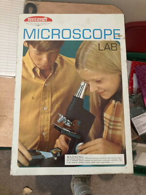 Vintage 1960s Skilcraft Microscope Lab Set Prop Metal Case PARTIAL Accessories