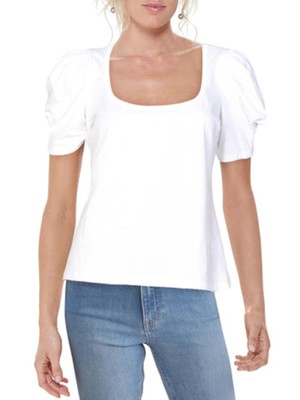 

ALC Женская белая футболка с круглым вырезом и рукавами-пуф, Белый