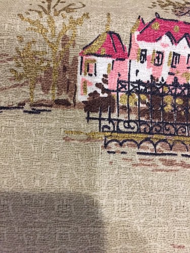 Mid Century PINK Tan Gold  Floral  Estate VTG Barkcloth Era Drape Curtain Retro