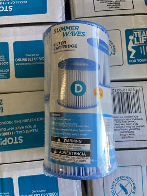 Summer Waves TYPE D Swimming Pool Spa Pump Filter Cartridge Pack of 2 NEW Sealed