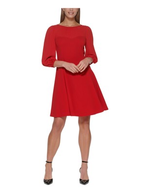 

DKNY Женский пуф на молнии с круглым вырезом выше колена Коктейльная посадка + расклешенная юбка