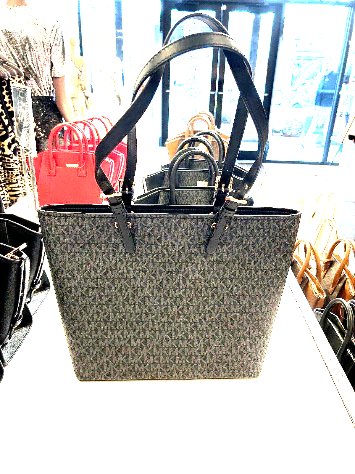 MICHAEL KORS JET SET TRAVEL MEDIUM DOUBLE POCKET TOTE SHOULDER BAG MK BLACK