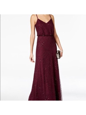 

ADRIANNA PAPELL Женское бордовое платье-блузон в сеточку на тонких бретельках бордового цвета, Burgundy