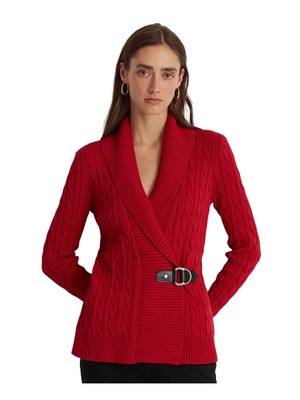 Женский красный кардиган с открытой пряжкой и воротником-стойкой RALPH LAUREN XXL