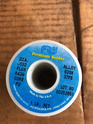 1 each roll Alpha  FRY metals RA38 2% Flux core solder .032 Sn63 63/37 Water Sol