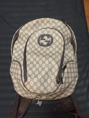 Gucci Interlocking G Backpack GG Coated Canvas Medium Brown Beige 223705