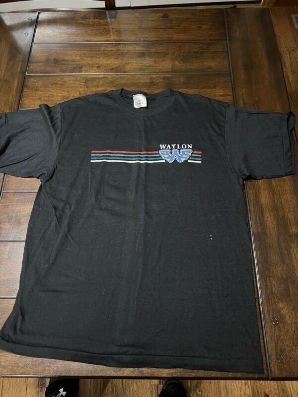 1985 Waylon Jennings Vintage Tour Shirt XL Rare Blue W four stripe tour of 85