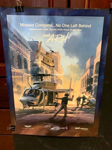 VTG. BELL ARH HELICOPTER "MISSION COMPLETE - NO ONE LEFT BEHIND" 24" x 18" PRINT