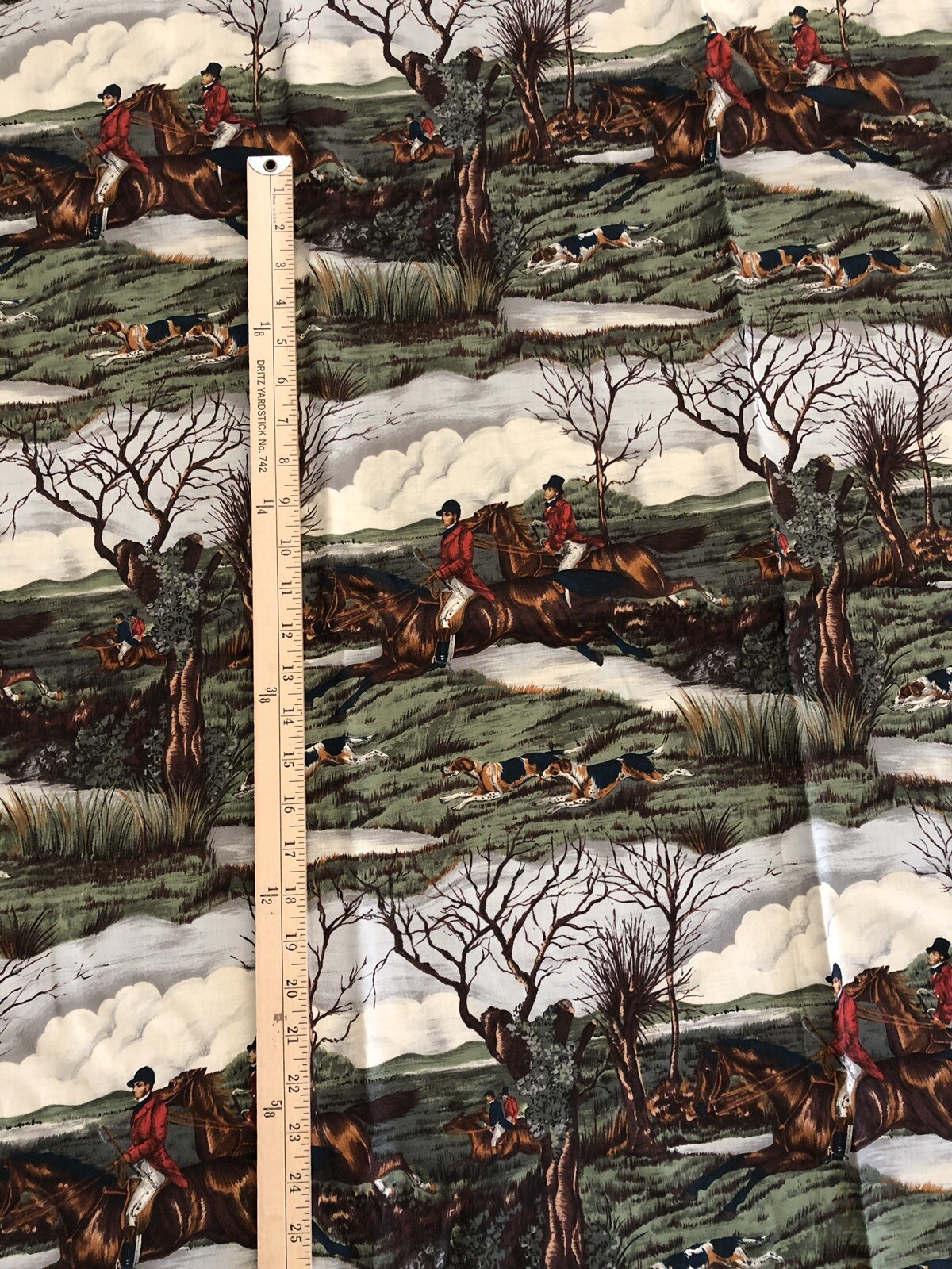 Vintage Alexander Henry Horse Equestrian English Fox Hunt Fabric 2.5 Yards