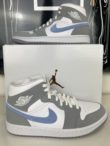 Pre-owned Jordan Wmns Air  1 Mid White Almnm Wolf Grey Bq6472-105 Women's Sz 8 / Men's 6.5