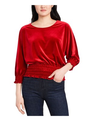 

VINCE CAMUTO Женская красная блузка с короткими рукавами 3/4 и круглым вырезом, Красный