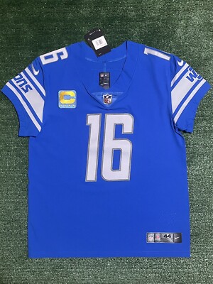 Jared Goff Detroit Lions Captain Patch Blue Nike Vapor Elite Jersey Size 44 L