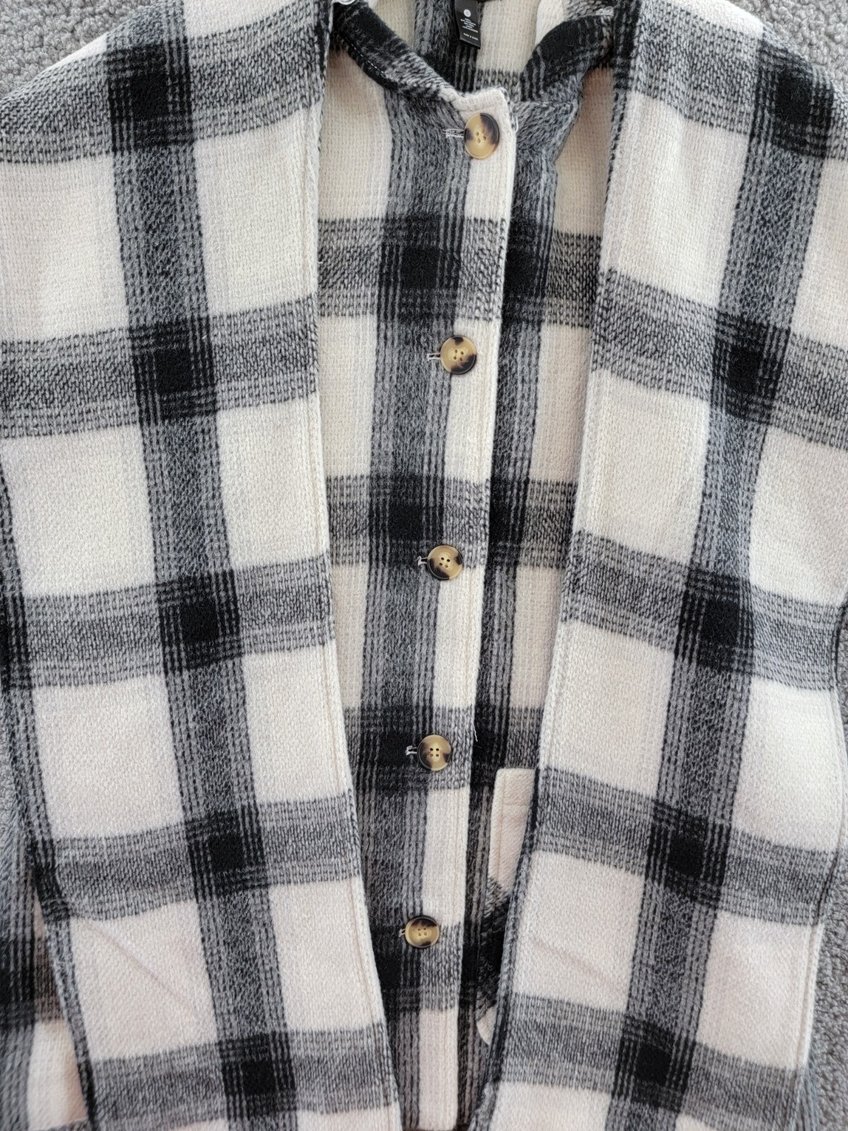 AQUA Scarf Collar Coat Women's S Black/White Check Wool Blend Patch Pocket L/S - Picture 8 of 12
