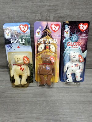 1999 TY Beanie Babies Britannia Glory Maple The Bear McDonalds Lot of 3 SEALED-