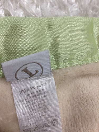 Tadpoles Cream White Acrylic Knit Baby Blanket Ivory Green Satin Edge Trim