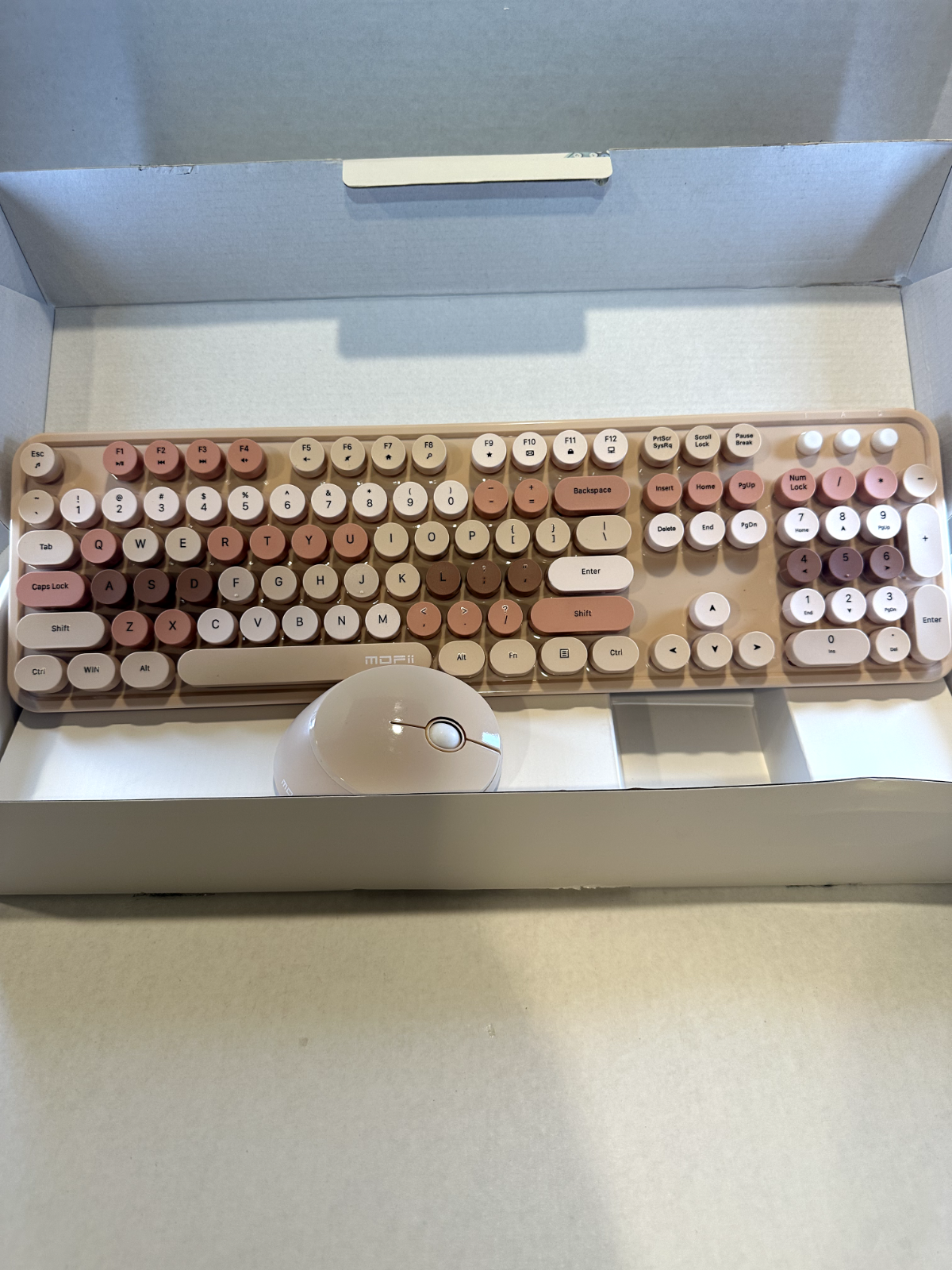Wireless Keyboard Mouse Combo 2.4G USB Cute Full Size Multi-Color Chocolate
