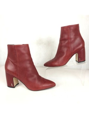 

SAM EDELMAN Женские красные кожаные ботильоны Goring Hilty с острым носком на блочном каблуке, размер 8,5 м, Красный, G0502L5