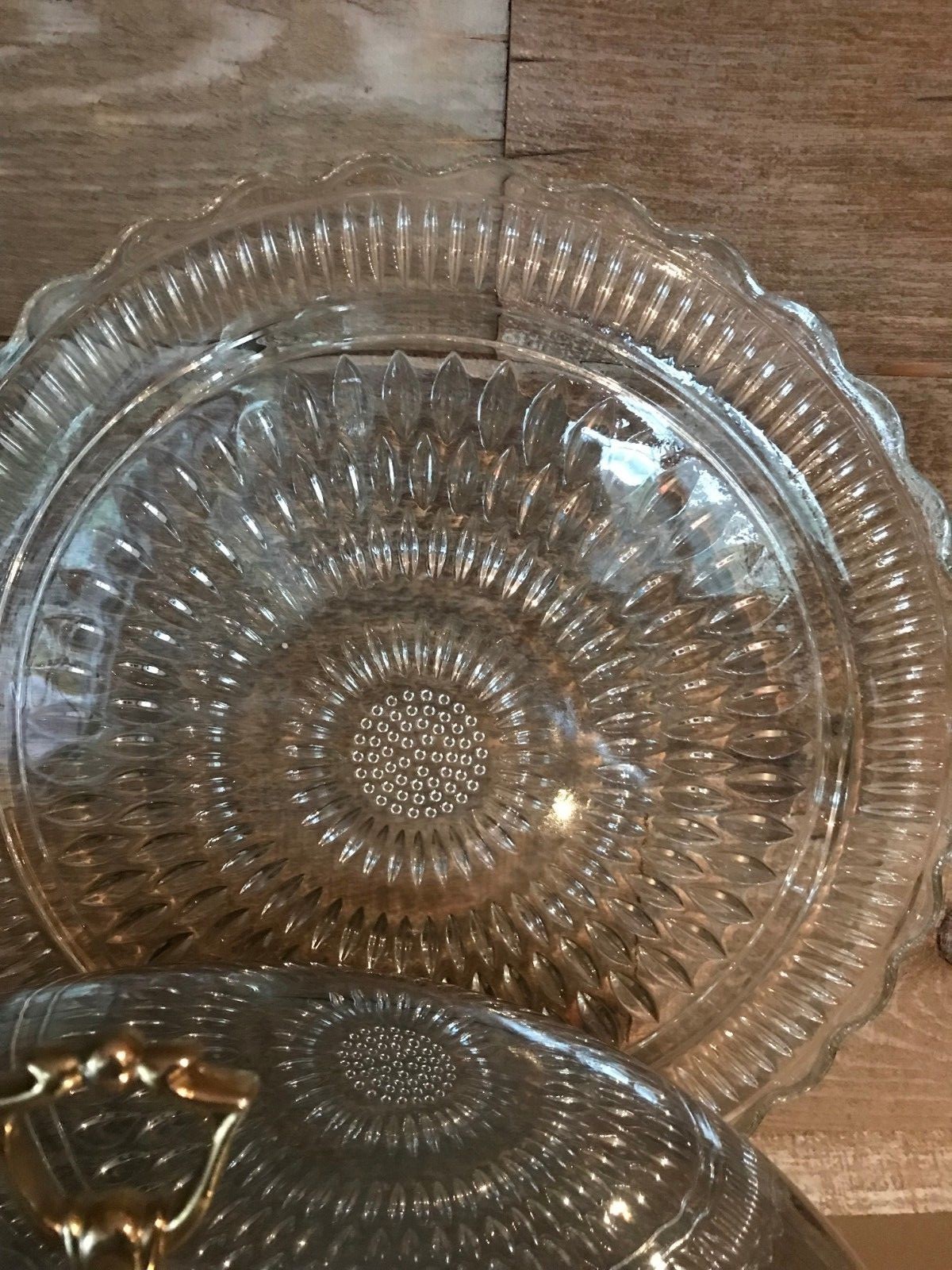 Vintage Cake Display Holder Silver Cover with Glass Sunflower Plate