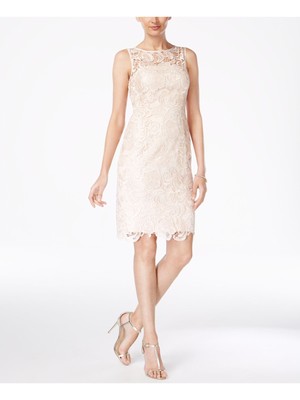 

ADRIANNA PAPELL Женское бежевое вечернее платье-футляр без рукавов длиной выше колена, Бежевый