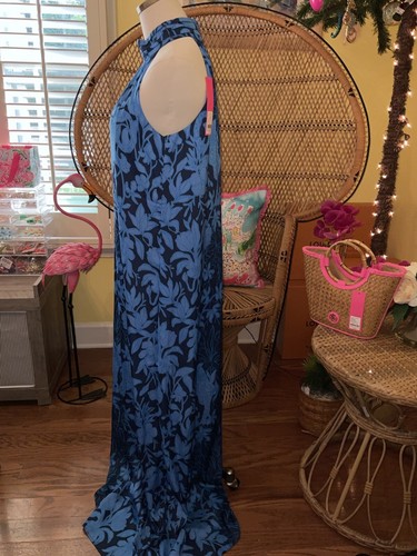 Pre-owned Lilly Pulitzer Donita Maxi Dress Navy Spotting A Pattern Size 4,16 In Multicolor