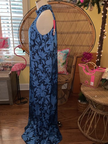 Pre-owned Lilly Pulitzer Donita Maxi Dress Navy Spotting A Pattern Size 4,6,16 In Multicolor