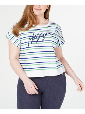 

TOMMY HILFIGER Женский зеленый полосатый топ с круглым вырезом и рукавами-крылышками, большие размеры
