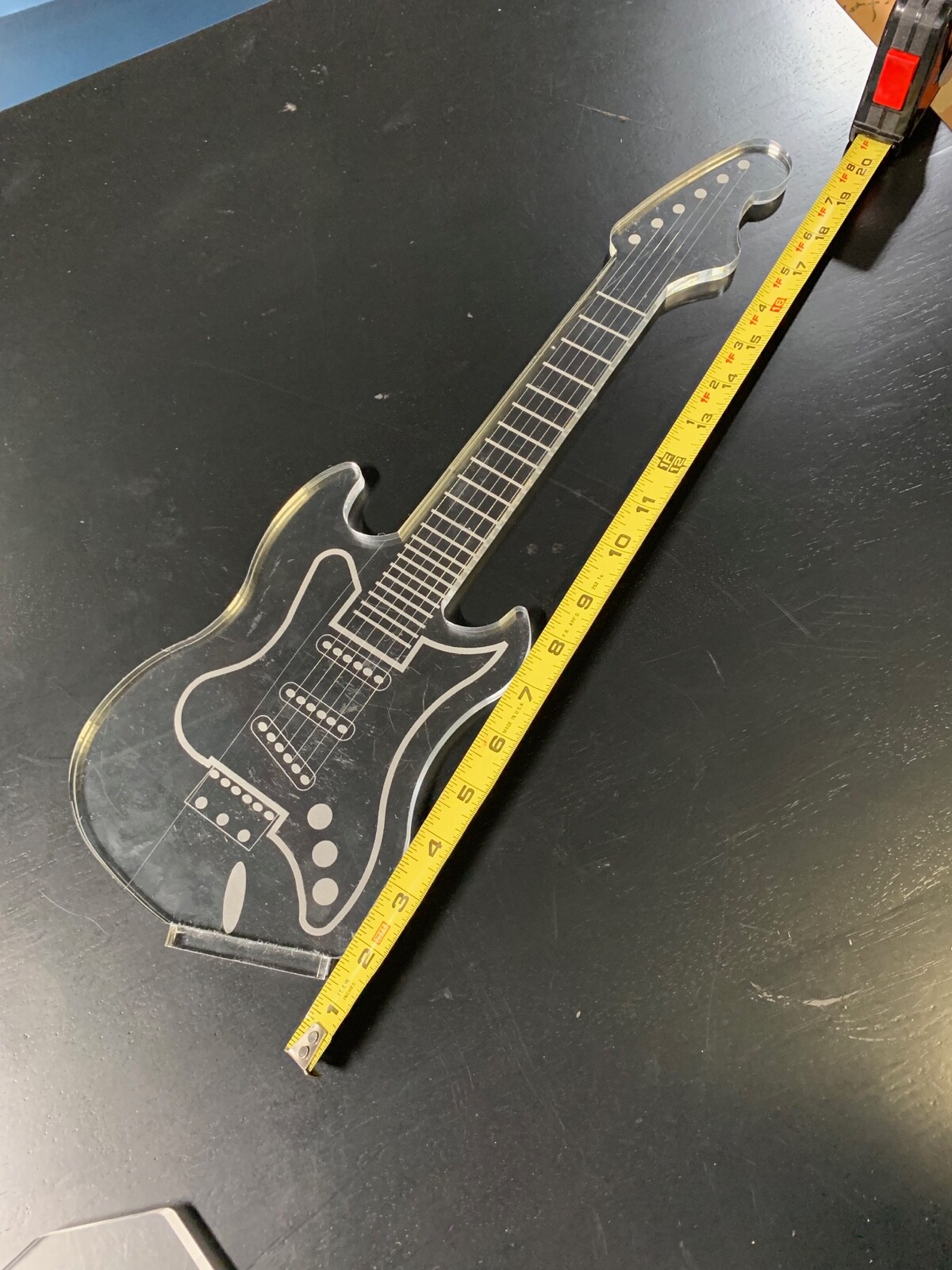 RARE UNIQUE PLEXIGLASS ETCHED Electric Guitar w/ STAND. 20 INCH