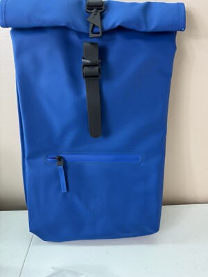 RAINS Rolltop Rucksack W3 Unisex Waterproof Backpack Fits 16 in Laptop Blue NWT