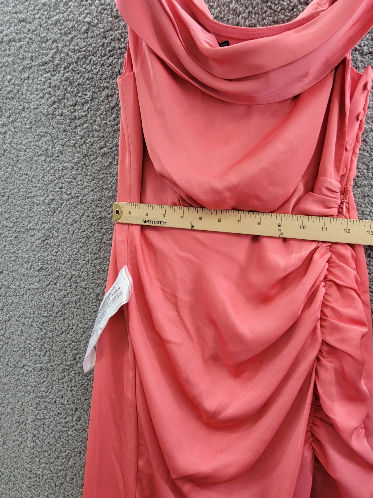 BCBGMAXAZRIA Asymmetric Neck Long Dress Women's 6 Coral Side Zip w/ Button - Picture 8 of 13