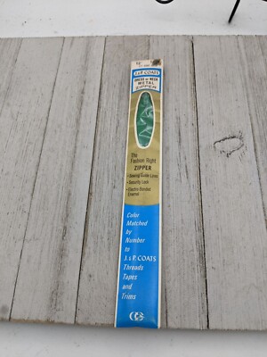 Vintage J&P Coats Dress or Neck Metal Zipper 12'' Kerry Green 177