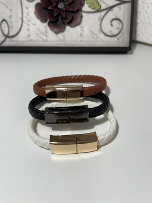 USB Cable PU Leather Braided Charger Hematite Metal Bracelets with Box