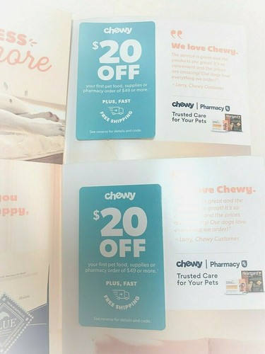 (2) Chewy.com Coupons -$20 Off 1st Order Of $49 Exp. 6/30/22 **read**